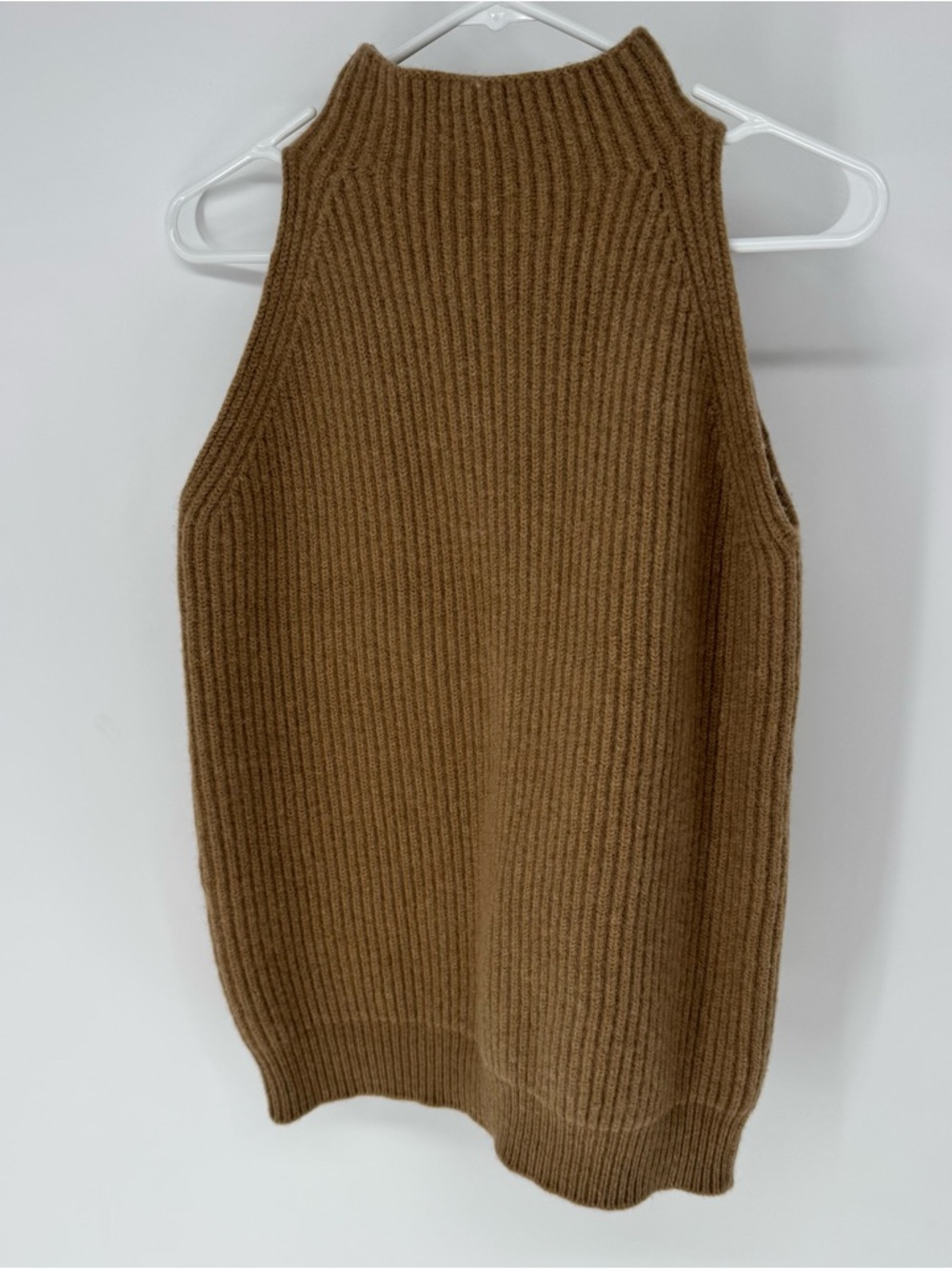 Stella McCartney wool Camel-Brown Ribbed Sleeveless Turtleneck Sweater Vest 40 - Picture 2 of 8